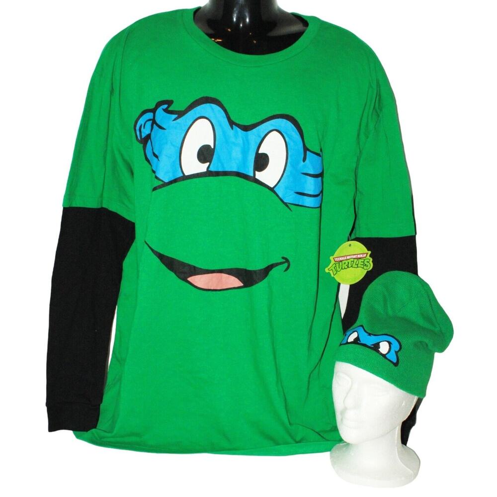 XLarge Leonardo Teenage Mutant Ninja Turtles Long Sleeve Shirt + Beanie Cap 2011